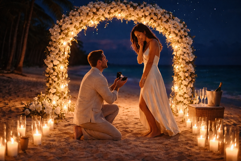 Marriage proposal photographer capturing sunset moment